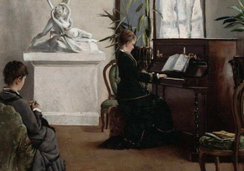 Aukusti Uotila: Soitannollisen kodin sisäkuva. 1879. Kansallisgalleria; Ateneumin taidemuseo. Kuva: Kansallisgalleria / Hannu Aaltonen
